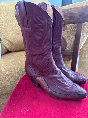 Women's deep red tooled Leather Western Heeled Boots
